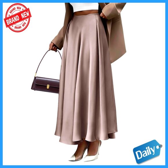 Dresses & Skirts - Satin Maxi Skirt High Waist Elastic A-Line Formal Cocktail Night Out